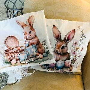 2 Easter Bunny Decorative Pillow Covers